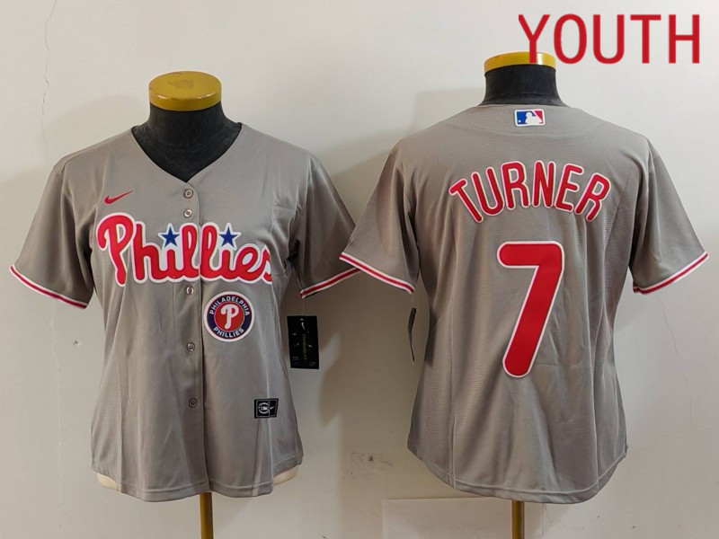 Youth Philadelphia Phillies #7 Turner Grey Game Nike 2024 MLB Jersey style 9121